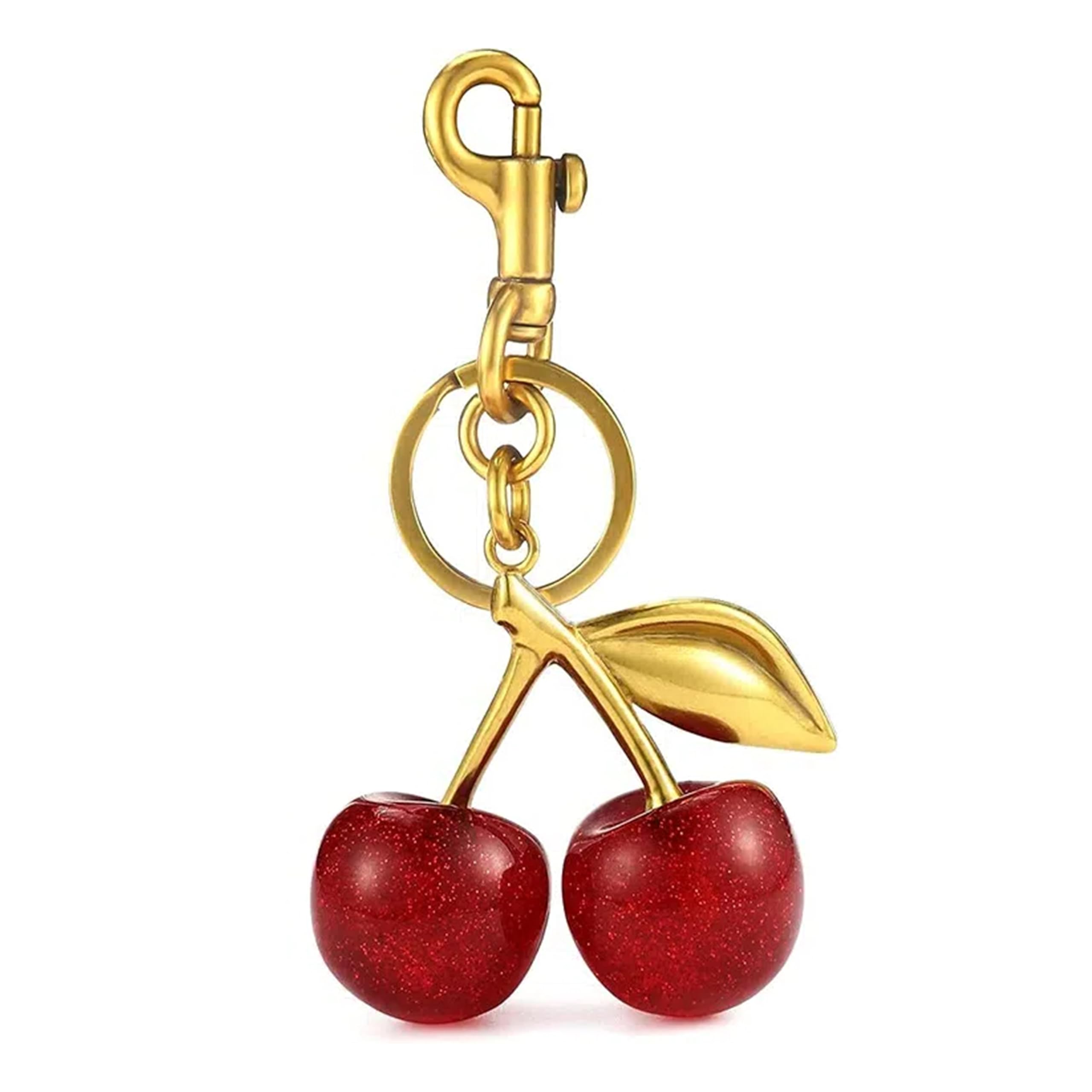 Luxurious 18K Gold Plated Cherry Bag Charm, Cherry Keychain Accessory Purse Charm